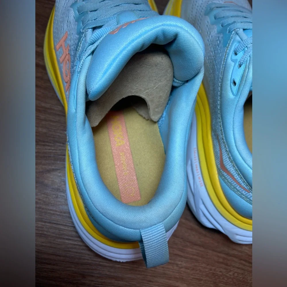 Hoka Bondi 8 Sneakers Blue Orange Yellow Low Top Lace Up Women’s 8.5 - Picture 8 of 14